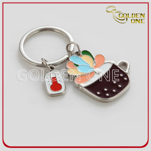 Eco Friendly Plant Shaped Metal Keyring with Enamel Logo