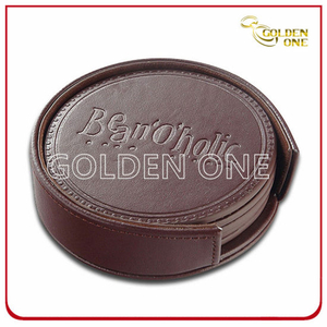 Best Quality Hot Stamped Round Shape PU Leather Coaster