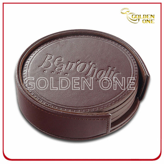 Best Quality Hot Stamped Round Shape PU Leather Coaster
