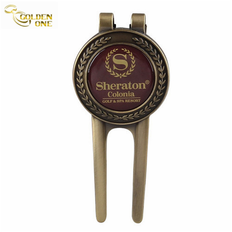 Benutzerdefinierte antike Messing-Golf-Reparatur-Divot-Tool mit Ballmarker