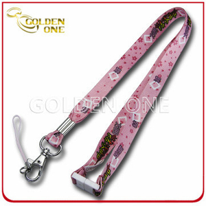 Promotional Gift Heat Transfer Printing Satin Lanyard with Metal Hook