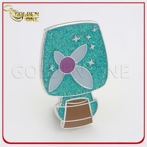 Custom Hot Sales Glitter Flower Silver Lapel Pin
