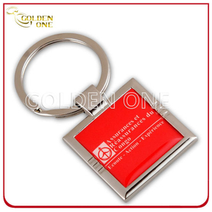 Customized Full Color Printing Square Shaped Nickel Plated Metal Keyring
