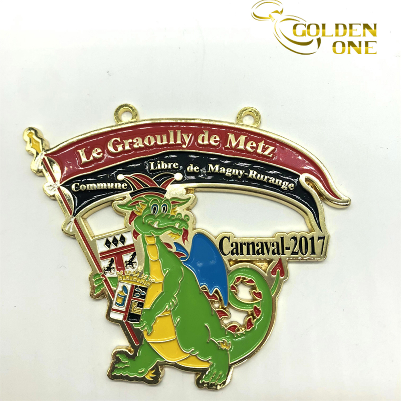 Final Fantasy Custom Soft Enamel Dinosaur Logo Shape Custom Karate Medals With Lanyard