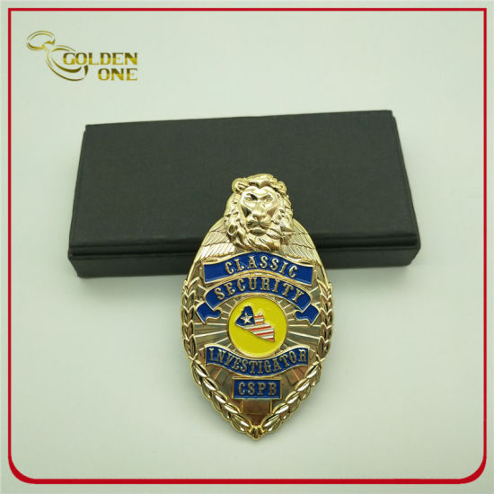 Gold Plated Lion Classic Security Metal Police Badge