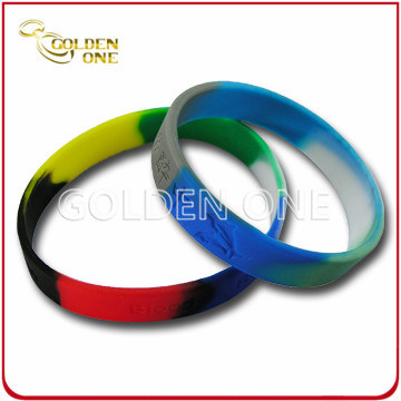Fashion Custom Segmented Color Concave Logo Silicone Rubber Bracelet