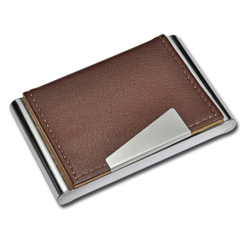 Superior Genuine Leather with Metal Business Card Case