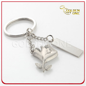 Promotional Matte Nickel Metal Key Chain with Flower Charm