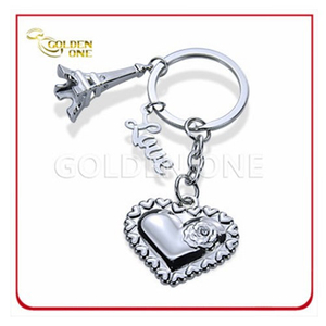 Shiny Nickel Plated Metal Promotion Keyring with Eiffel Tower
