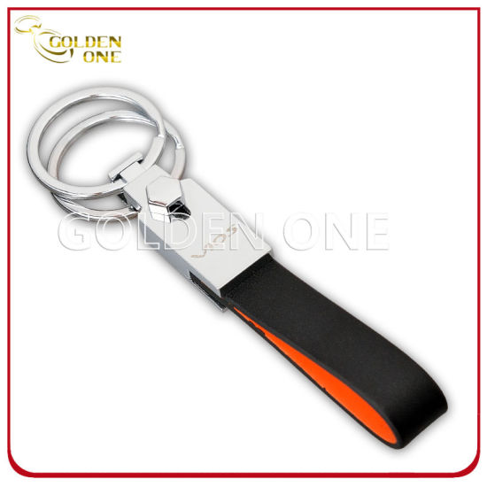 Custom Engraving Double Ring PU Leather Key Chain