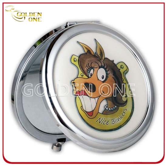 Personalized Gift Printed & Epoxy Logo Round Metal Cosmetic Mirror