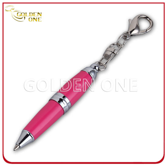 Fashion Design Shiny Metal Ball Pen with Key Chain