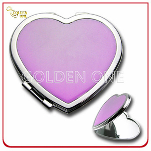 Lady′s Gift Heart Shape Portable Metal Cosmetic Mirror