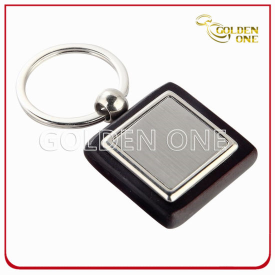 Promotion Gift Square Blank Wooden Keyring with Metal