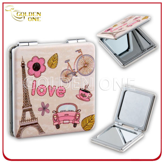 Factory Wholesale Promotion Gift PU Leather Square Pocket Mirror