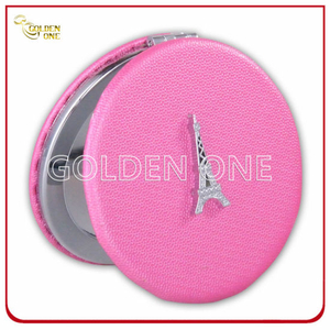 Paris Souvenir Gift PU Leather Round Compact Pocket Cosmetic Mirror