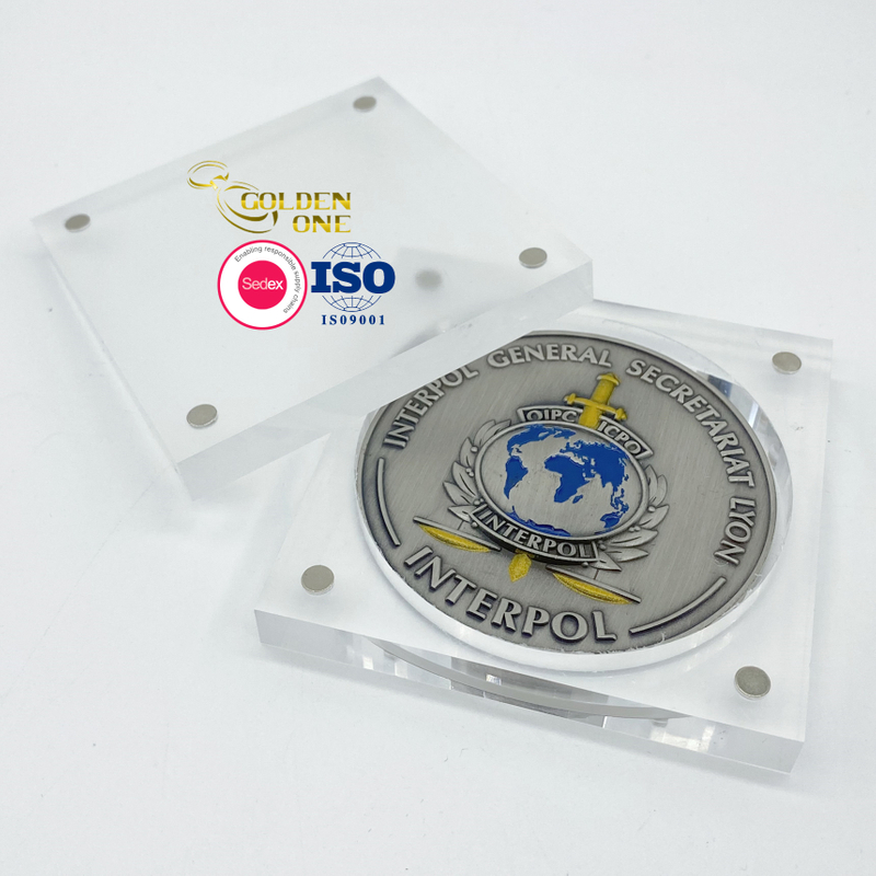 Free Design Customized Logo Soft Enamel Gold Sovereign Metal Zinc Alloy Double Side Large Coins With Acrylic box