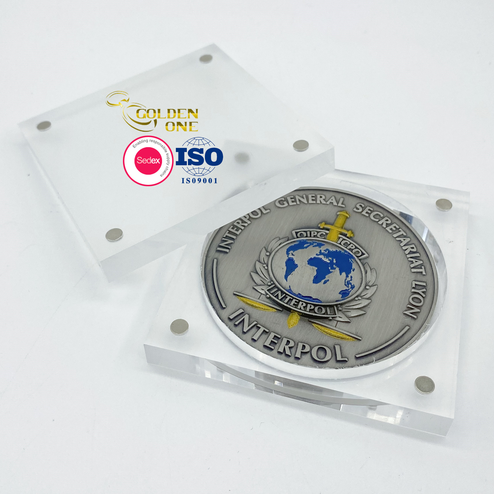 Free Design Customized Logo Soft Enamel Silver Memorial Zinc Alloy Double Side Metal Coin With Acrylic Box