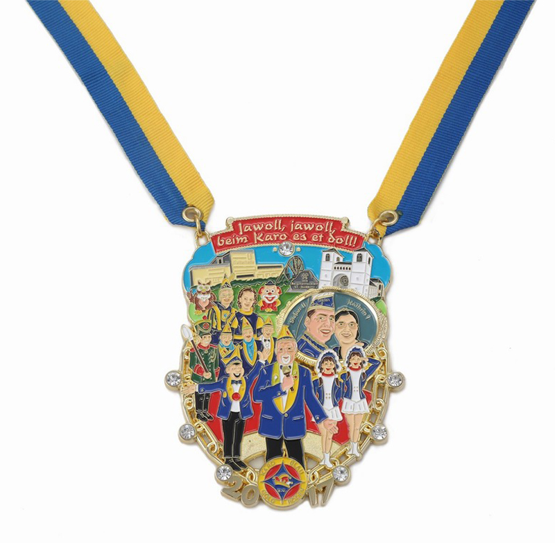 Cheap Wholesale Custom Shape Metal Antique Brass Joyful Carnival Medal With Regular Ribbon