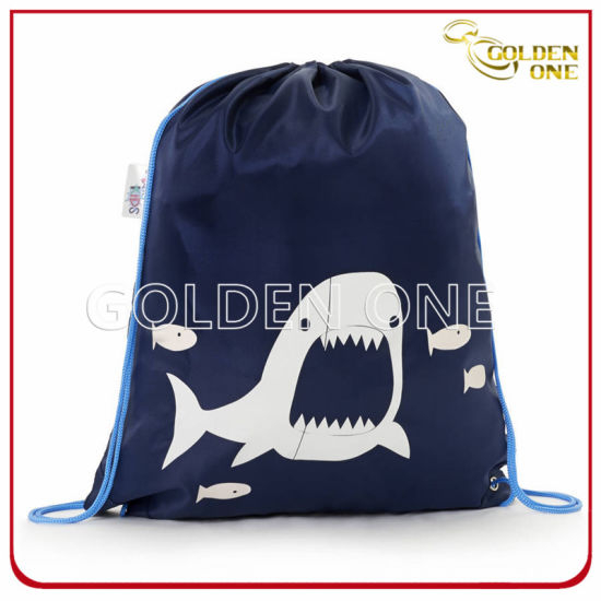 Cute Shark Shape Printed Polyester Drawstring Bag