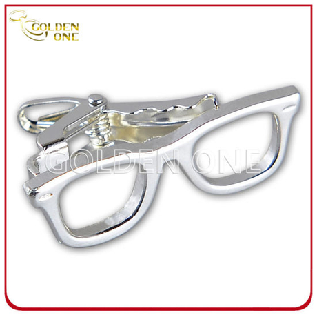 Glasses Shape Novel Design Custom Sliver Plated Metal Tie Clip