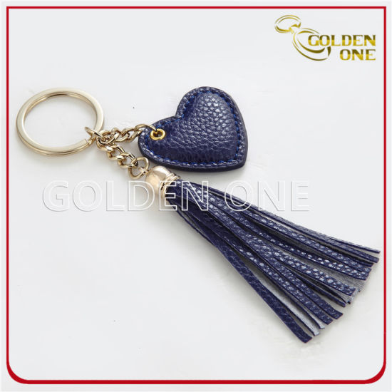 Best Seller Heart Charm PU Leather Tassel Keychain