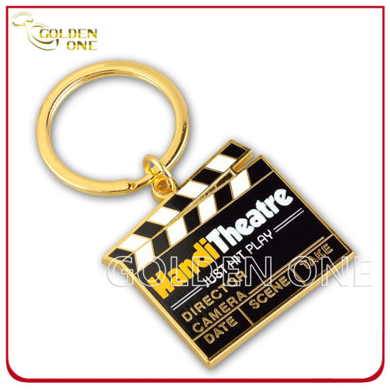 Customized Printed Gold Plating Movie Clapperboard Metal Keychain