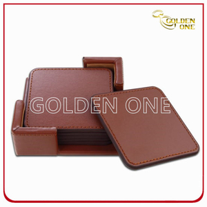 High Quality Promotion Gifts PU Leather Coaster Set