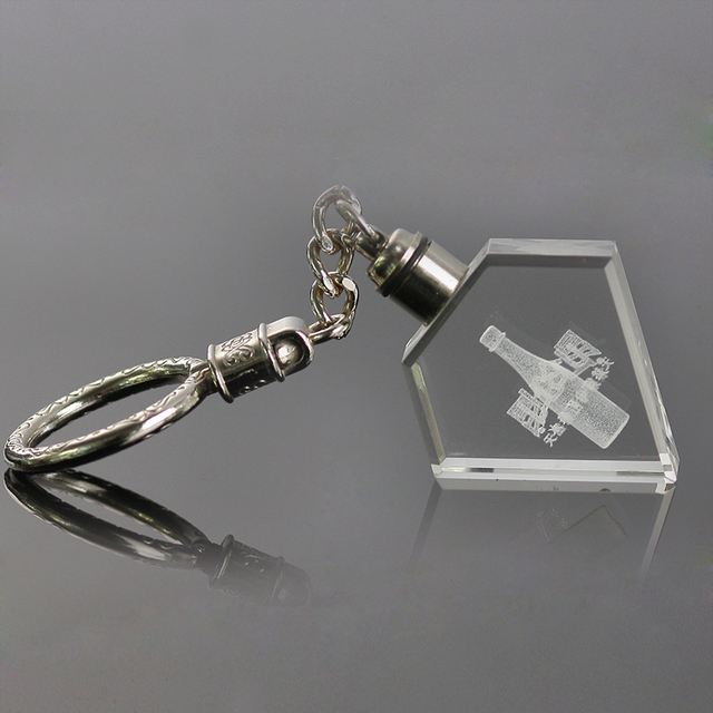 Promotion Gift Blank Logo Custom 3D Laser Engraved Crystal Keychain Transparent LED Crystal Key Ring