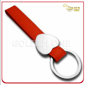 Promotion Genuine Leather Keyring with Metal Heart-Shaped Charm