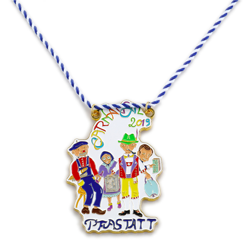 Cheap Wholesale Custom Shape Metal Antique Brass Joyful Carnival Medal With Regular Ribbon