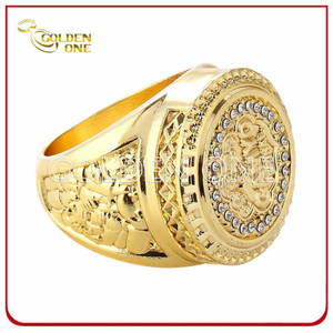 Customized Gold Plated Metal Souvenir Championship Ring with Bling