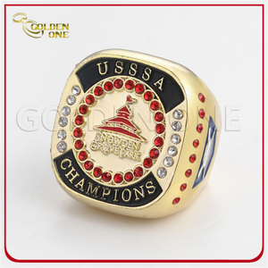 Custom Shiny Gold Baseball Match Metal Ring with Rhinestone