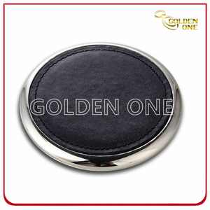 Promotion Round Shape PU Leather Coaster with Metal Bottom
