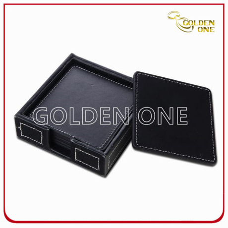 Factory Supply Square PU Leather Coaster with Stitching