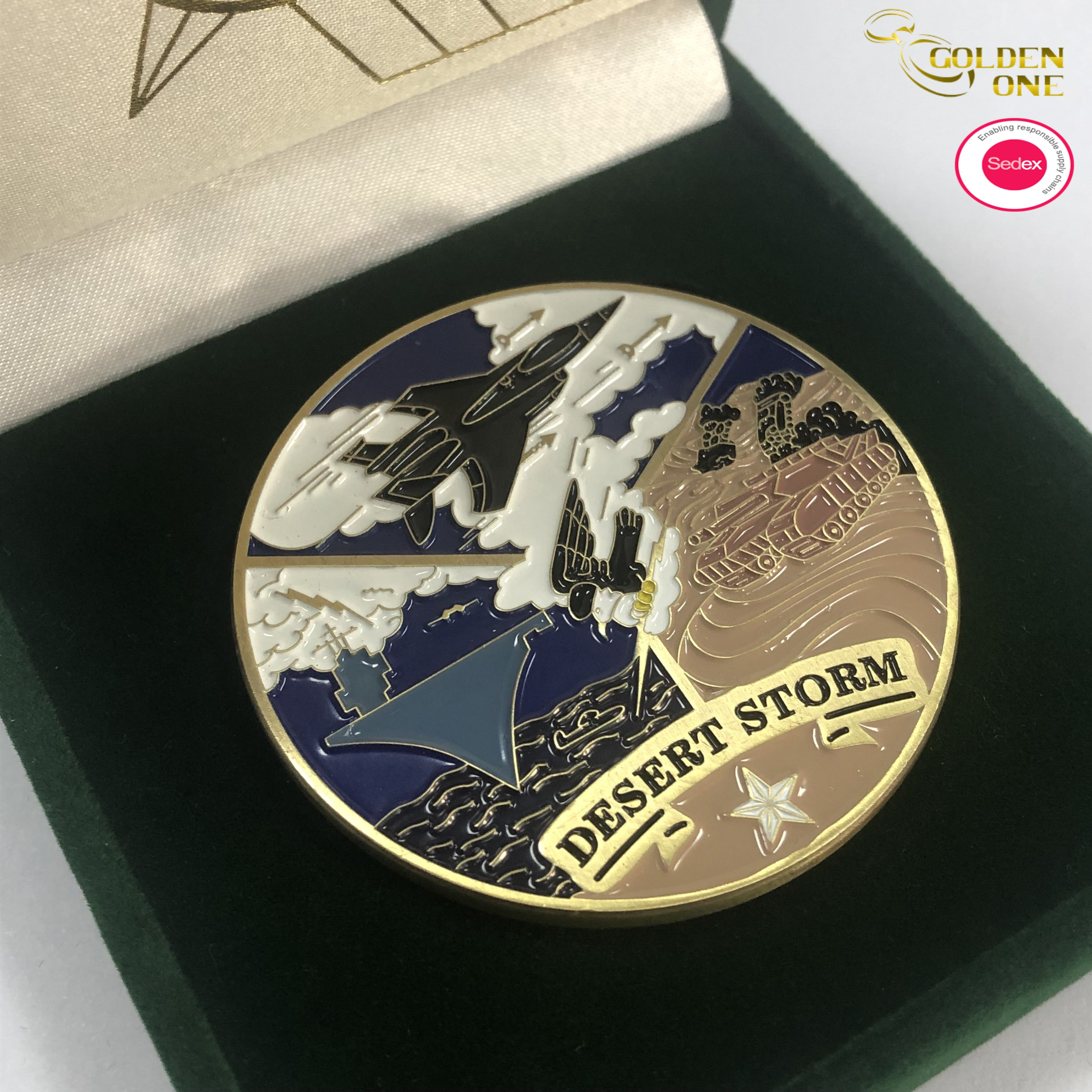 China Manufacturer Custom Antique Souvenir Shiny Gold Silver 3D Raised Metal Challenge Coin with box